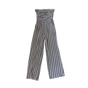 Shasa Jumpsuit Women Large White Black Striped Strapless Wide Leg Boho Coastal